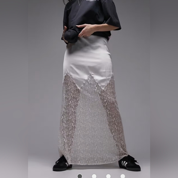 Topshop Satin Lace Mix Maxi Skirt in oyster size 4 - Picture 1 of 10
